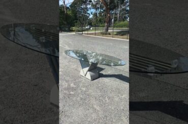 Lot. 83 Vintage Italian Oval Glass Dining Table by Romeo Rega, Concrete and Brass Base, c.1970s