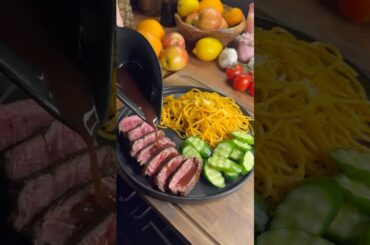 Filet Mignon with Red Wine Sauce & Creamy Parmesan Pasta