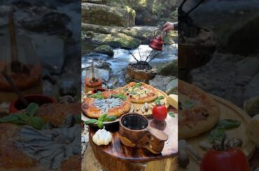 outdoor pizza making || small fish or masroom pizza #cooking #pizza #food #outdoors #recipe #camping