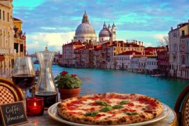 Venice Café Ambience ☕ Rain on Canal, Italian Music, Wine & Pizza Relaxation