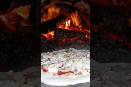 Brick Fire Oven Ham and Mushroom Pizza Short #cooking #fire #ham #pizza