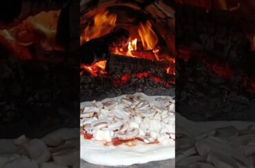 Brick Fire Oven Ham and Mushroom Pizza Short #cooking #fire #ham #pizza