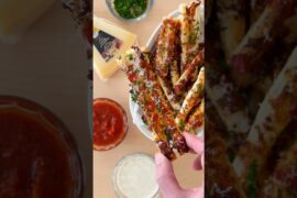 An easy recipe that turns puff pastry into pizza fries! 🍕🍟