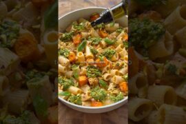 Butternut Rigatoni with Miso Sauce and Pistachio Pesto - Recipe on my website, link in bio #ad
