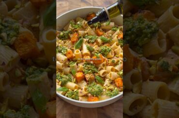 Butternut Rigatoni with Miso Sauce and Pistachio Pesto - Recipe on my website, link in bio #ad