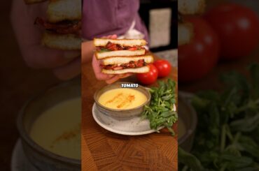 Grilled tomato sandwich and cheese soup