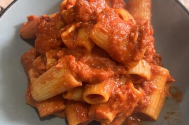 Pasta with tuna, anchovy paste and tomato sauce