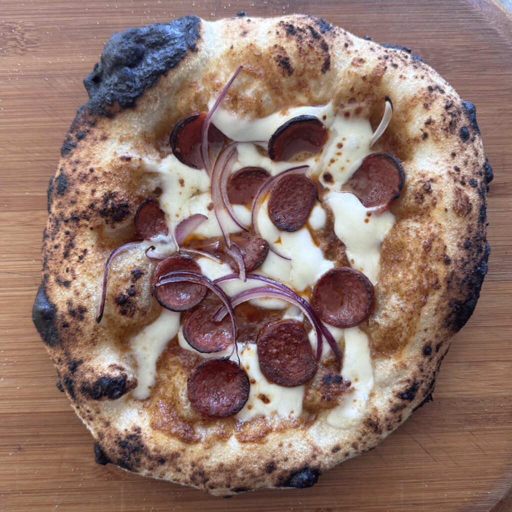 Garlic Sauce w/ Mole, Oaxaca and Mozzarella Cheese, Pep and Onions