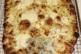 White pie on steel in the oven