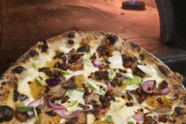 Char Siu Pork Shoulder, Caramelised Pineapple, Pickled Red Onion, Spring Onion and Chilli Crisp.