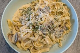 Mushroom fettuccine Alfredo made with fresh pasta