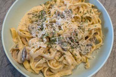 Mushroom fettuccine Alfredo made with fresh pasta