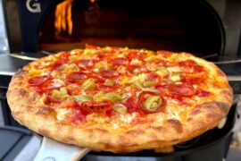 Homemade pepperoni, bacon, and hot Giardiniera