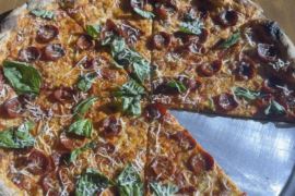 An okay slice from a pizza made with okay ingredients.