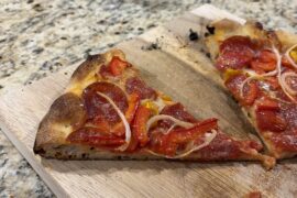Pepperoni, pepper, onion, NY dough