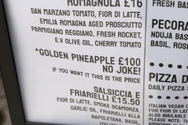 The Price of Pineapple Pizza at this shop