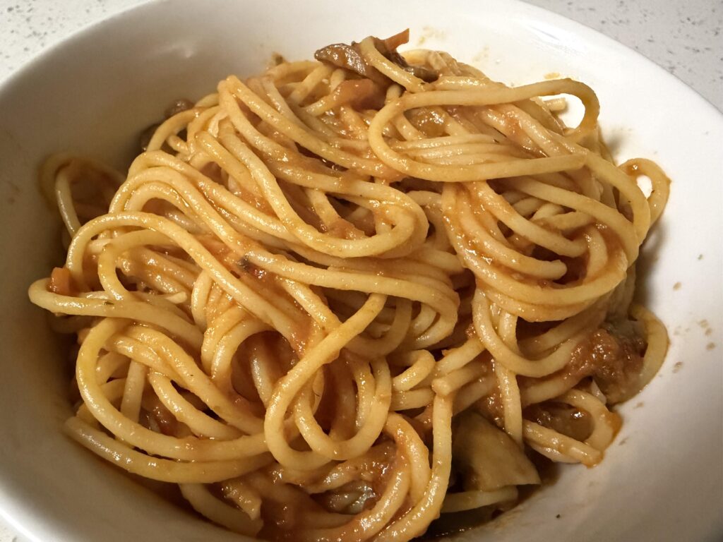 Spaghetti with tomato sauce. Nothing fancy, but tasty.