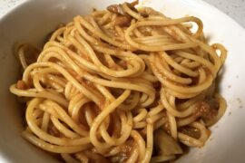 Spaghetti with tomato sauce. Nothing fancy, but tasty.