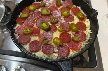 First cast iron pan pizza that took less than two hours, start to finish, to create.