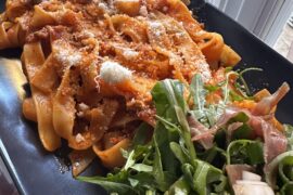 Tagliatelle Bolognese with Rucola Lemon Salad