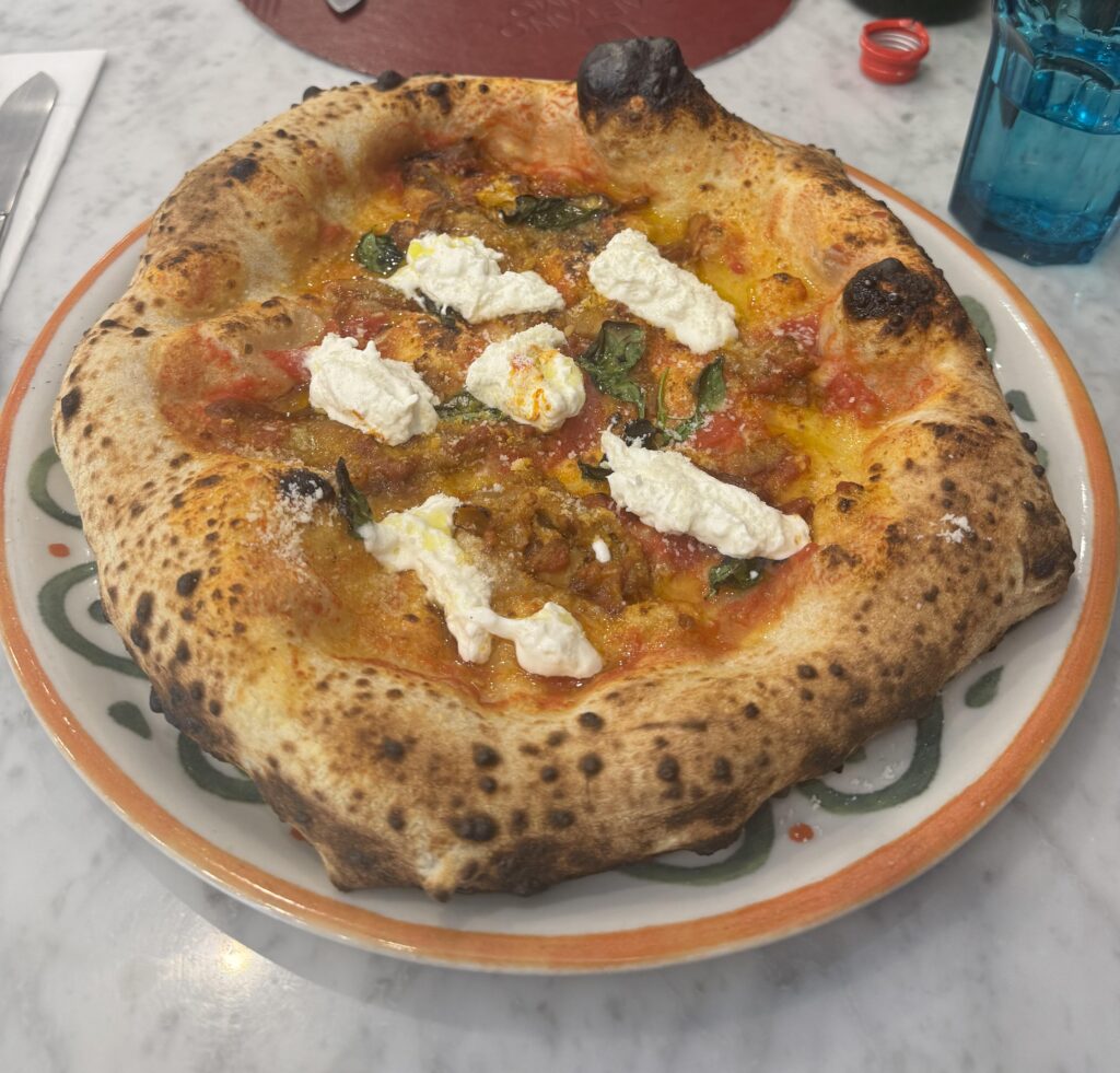 My favorite pizza from Napoli. San marzano, aubergines, buffalo mozzarella. Absolute 10/10