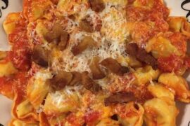 Tortellini with San Marzano tomatoes and guanciale