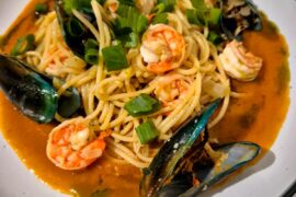 Seafood Pasta on Prawn bisque