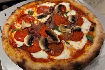 Last nights pizza - pepperoni, prosciutto, basil and mushrooms