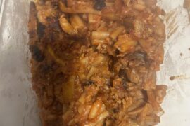 Pumpkin based GF pasta, with sautéed mushrooms onion and garlic, and vegan ground meat with organic tomato sauce. didn’t have time to make my own sauce today. exhausted