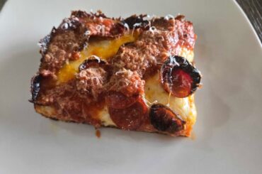 Extra Charred Ezzo Pepperoni Sourdough Detroit Pizza