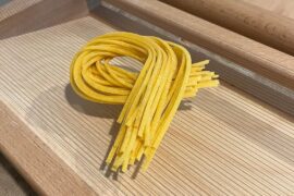 Spaghetti alla Chitarra with tomato sauce and tiny meatballs