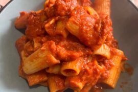 First pic tuna pasta with anchovy paste/ second pic pasta al ragù