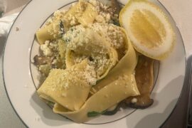 fresh pappardelle, sage butter and lemon sauce with king oyster mushrooms