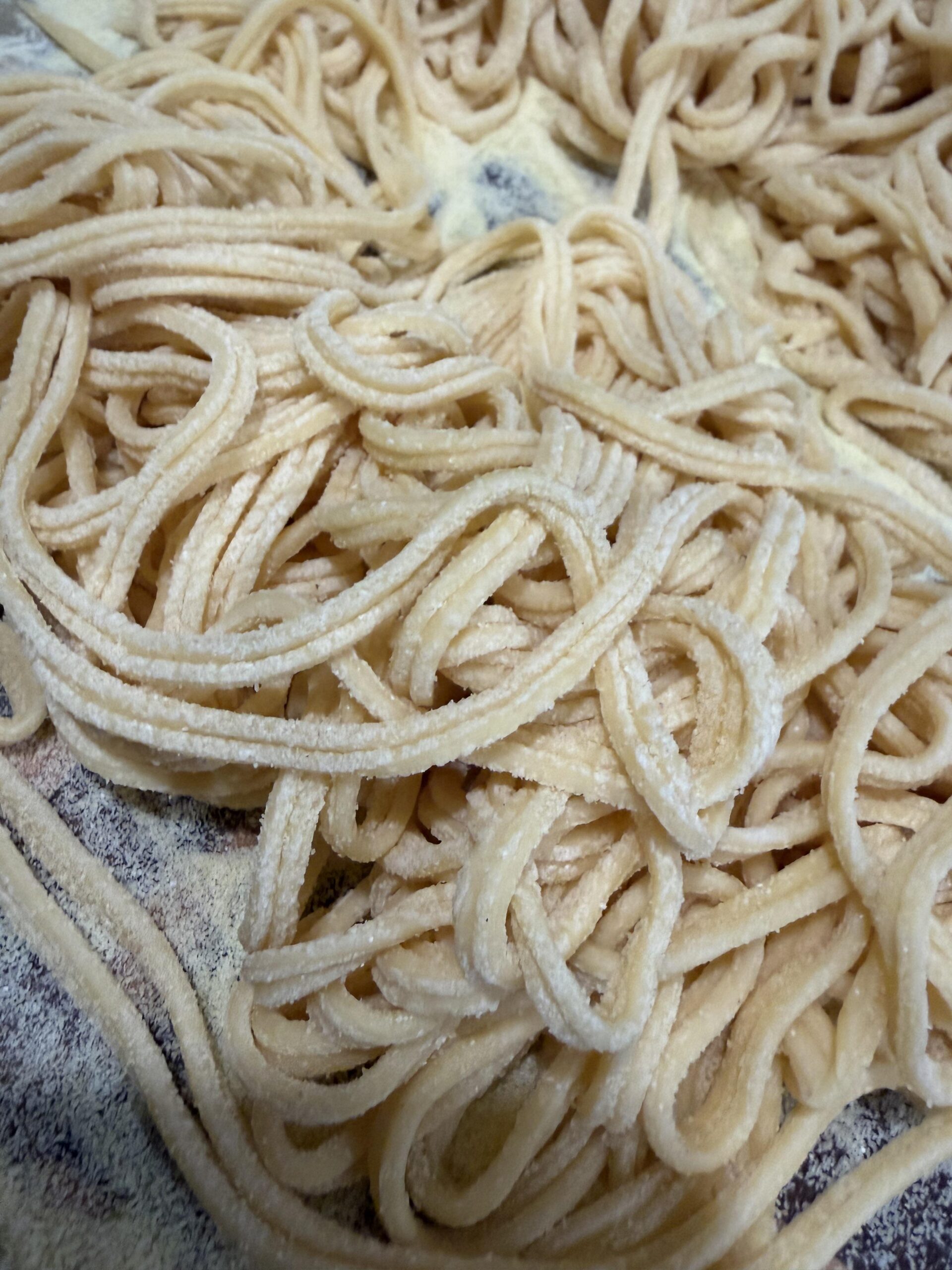 Why are my pasta noodles sticking together in pairs? Why are my pasta noodles sticking together in pairs?