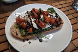 Homemade Bruschetta Caprese with roasted cherry tomatoes