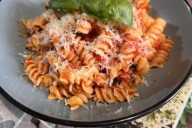 Fusilli with tomato sauce with basil and parmigiano (one of the best pasta ever)