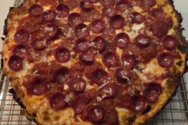 Detroit Style Pizza I made last night to cheer on the Michigan Wolverines in the NCAAB National Championship game