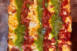 Made Detroit Style, first try w/ fresh pesto.