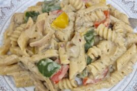 French mother sauce pasta with vegetables cooked separately in Indian spices