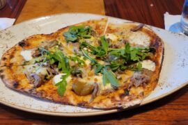Duck confit and honey-raisin flatbread
