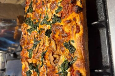 Home Sourdough Grandmom Pizza with Local Beef and Herb Sauce