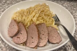 Garlic peppercorn pork tenderloin with linguine Alfredo
