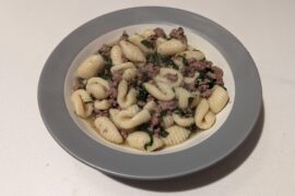 Cavatelli with broccoli rabe, ground lamb, garlic, oil, white wine, lemon