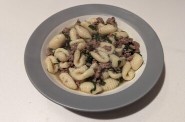 Cavatelli with broccoli rabe, ground lamb, garlic, oil, white wine, lemon