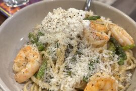 Lemony linguine with asparagus, shrimp, ricotta & Parmesan