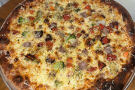 Made a 16 in. NY style pizza in my apartment oven. It’s got veggies on it, so it’s like healthy.