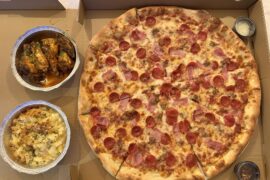 Ordered this delicious pizza while in Las Vegas. No clue where it was from but it was so incredibly massive and good!