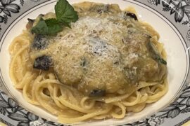 Linguine with Eggplant in Yellow Tomato Sauce