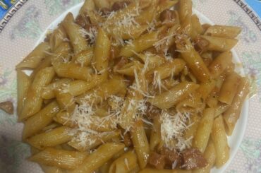 Penne with red sauce and sausage by me :)