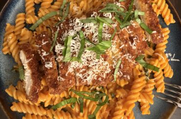 Fusilli with Vodka Sauce and a Chicken Cutlet
